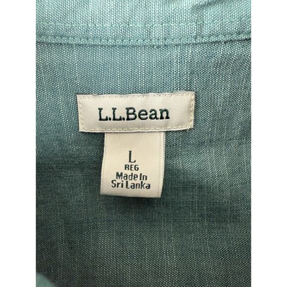 LL Bean Womens Size L Cotton Button Shirt Green Short Sleeve Casual Collared - Picture 6 of 10